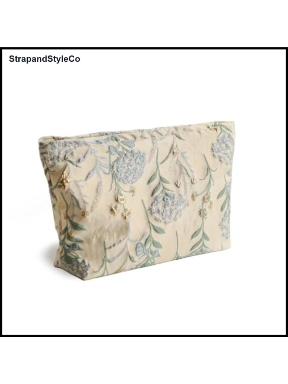 Embroidered Hydrangea Floral Makeup Bag Zipper Travel Cosmetic Organizer